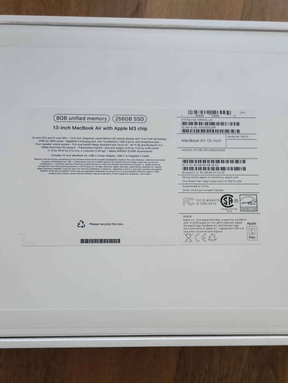 EMPTY Apple Macbook 13-inch Air Box